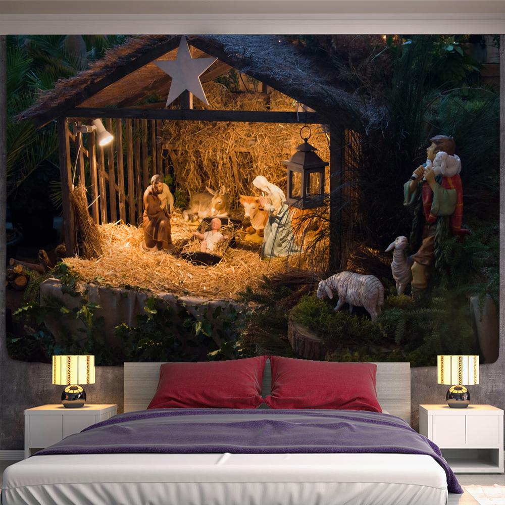 Christmas Fireplace and Snow Wall Hanging Merry Christmas Tapestry Home Decor Christmas Gifts Printed Tapestry