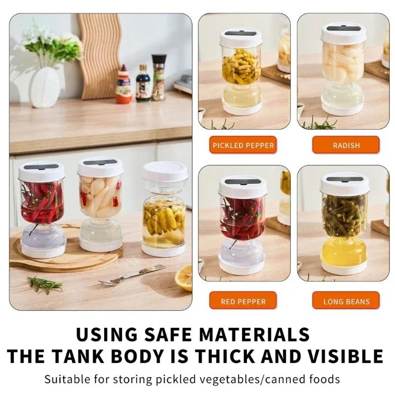 Kitchen Wet and Dry Separation Pickle Jar with Forks Plastic Inverted Storage Holder Wet Dry Dispenser Flip Top Container