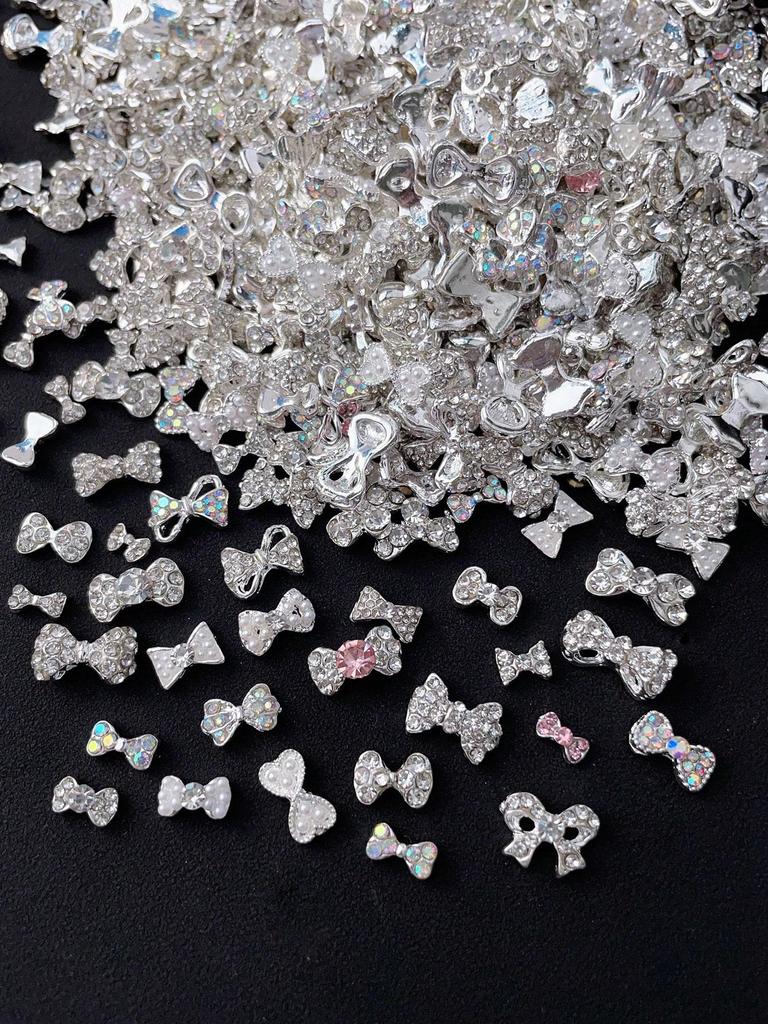 Mix30pcs золотые серебряные ногти подвески 3D сплав бабочка крест лук DIY для женщин и девочек