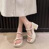 High-end Thick-soled Slippers for Women's Summer Outer Wear, New Thick-heeled One-word Slips, Transparent High-heeled Sandals.