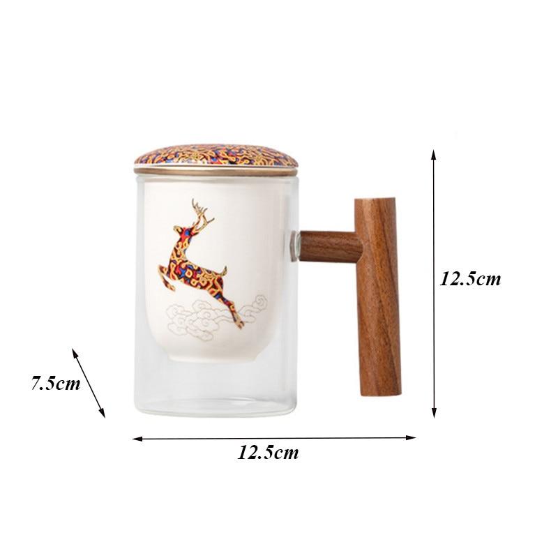 Креативная стеклянная чашка для разделения чая, керамическая чашка с фильтром, крышкой и деревянной ручкой, большая емкость, офисная кофейная кружка, посуда для напитков