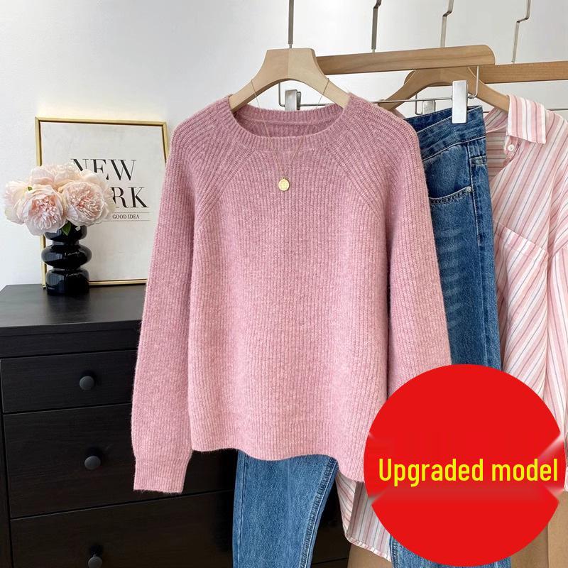 Женский трикотаж с рукавами реглан и круглым вырезом - Свитер для многослойности Осень/Зима 2025, Топ в ленивом стиле