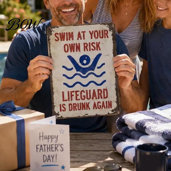 Swim at Your Own Risk Sign Metal Sign, Reflective Swimming Warning Waterproof Aluminum Pool Weatherproof Lifeguard Is Drunk Again for Safety