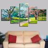 5 Pieces HD Prints Decor Wall Modular Canvas Painting Green Trees Flowers Grass Path Spring Natural Scenery Picture Poster Art No Frame
