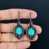 Blue Copper Turquoise Handmade Gemstone Earrings, 999 Copper Wire Wrapped Earrings Antique Jewelry, For Engagement Gift