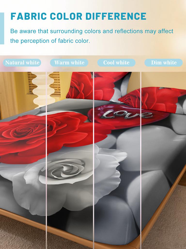 1 Simple modern Plant Flower Red Rose digital printed frosted Fitted Sheet,bedroom printed bed cover,bedding(No pillowcase)