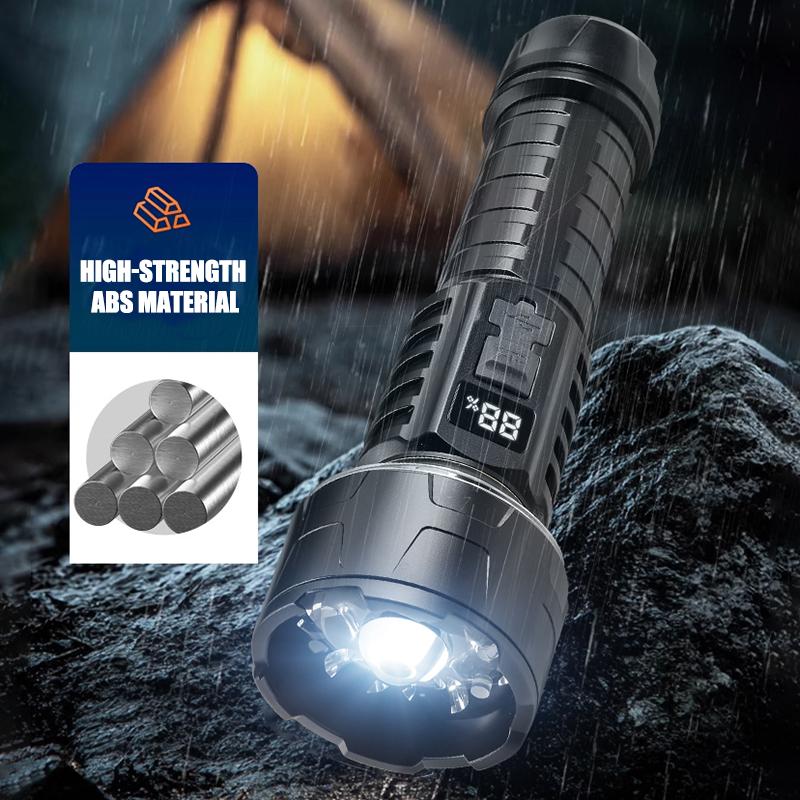 High Power LED Flashlight Powerful TYPE-C Rechargeable COB Flashlight With Power Display Torch For Outdoor Camping Hiking
