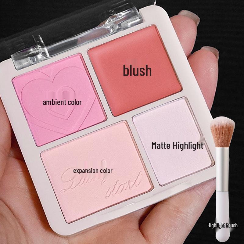 Корейская атмосфера: Четырехцветная палетка румян и хайлайтера для контурирования и осветления