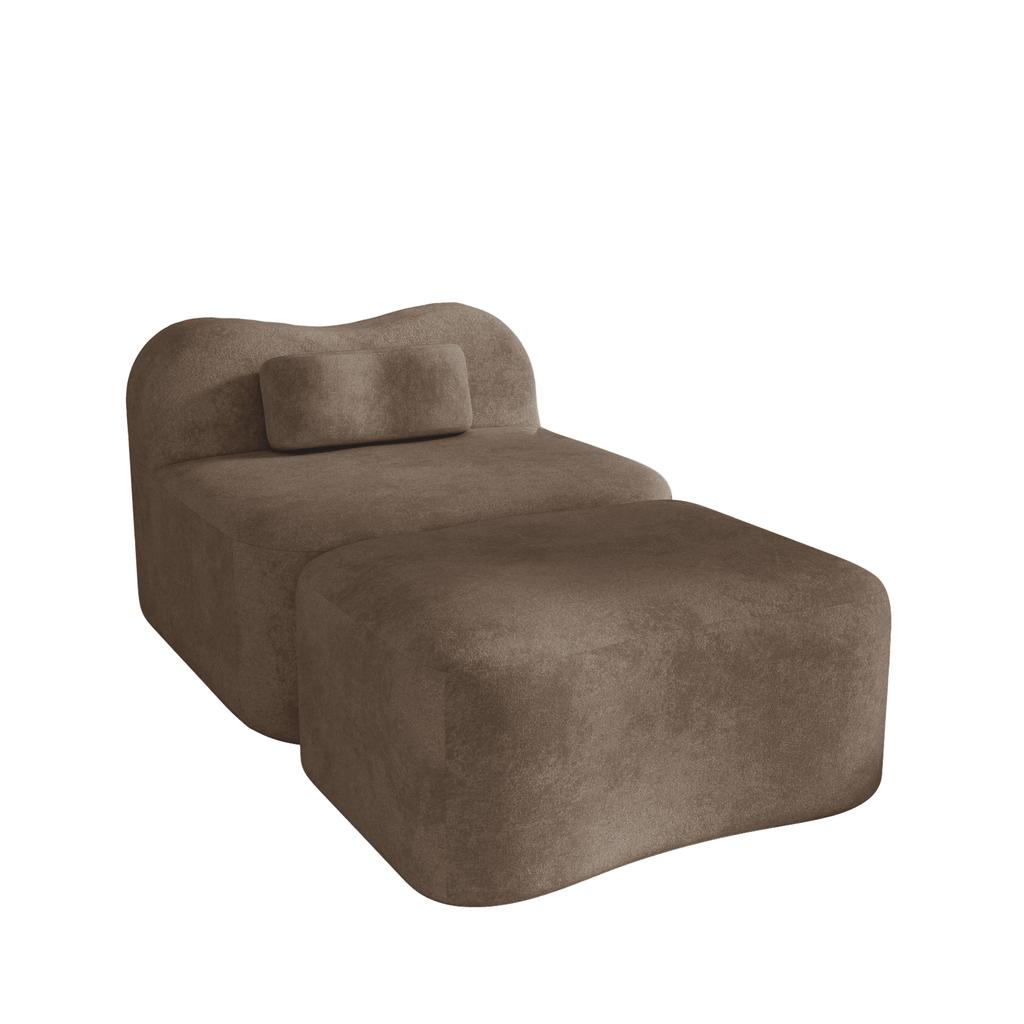 Modular Frameless Sofa with Ottoman, Wave Design, 32D Foam Filling, Movable Back Cushion, Soft Fabric, for Apartment, Living Room and Bedroom, Brown