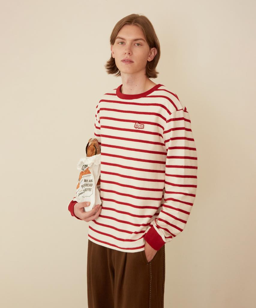 DIVINE DISTANCE Striped Wappen Long Sleeve [Red]