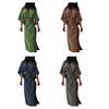 Women's V Neck Maxi Dress Sexy Hollow Out Short Sleeve Bodycon Split Dress Summer Cotton Linen Long Dress for Beach Vacation