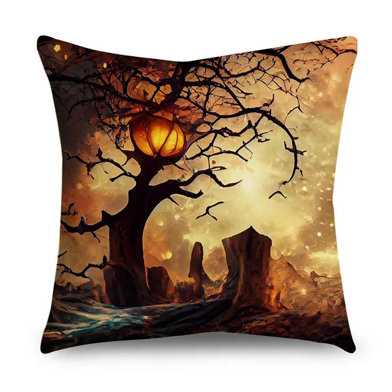 Halloween Horror Pumpkin Bat Print Pattern Cushion Cover Home Living Room Sofa Decoration Polyester Zipper Pillow