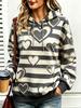 Women Fleece Hoodie Striped Background Hollow Heart Star All Over Print Oversized Hooded Sweatshirt Casual Pullover