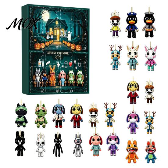 October Celebration Gift Halloween Advent Calendar 2026, 24 Day Surprise Countdown with Horror Game Fan Acrylic Animal Ornaments, Collectible Figures