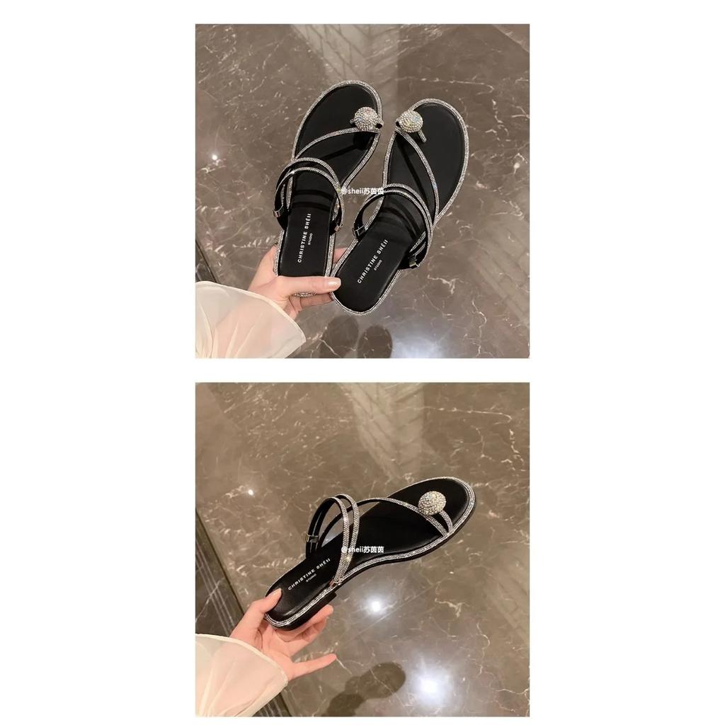 Сандалии женские летние новые модные пляжные сандалии со стразами плоские тапочки роскошные сандалии женские дизайнерские дизайнерские туфли