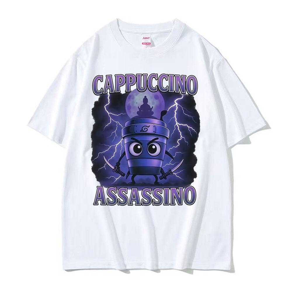 Cappuccino Assassino Funny Italian Brainrot Meme T Shirts Unisex Harajuku Y2k Humor Oversized Tshirt Unisex Comfort Cotton T Shirt