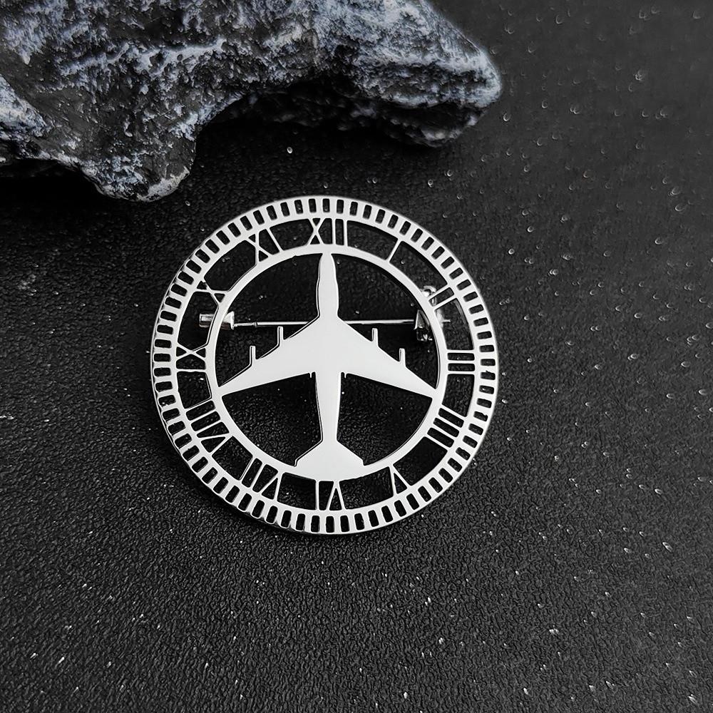 304 Stainless Steel Roman Numerals Brooch Classic Hollow Badge Airplane Lapel Pin Suit Lapel