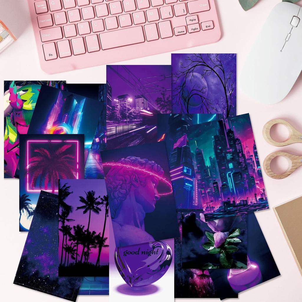50pcs Purple Neon Images Wall Kit Dorm Decor For Teens Girls Wall Art Posters