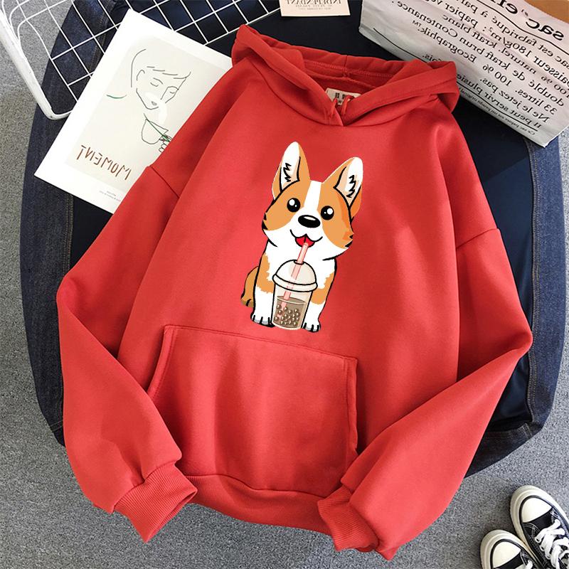 Milk Tea Cup Corgi Fashion Унисекс Толстовки Весна Осень Мужские Повседневные Толстовки Толстовки Студенческие Базовые Толстовки Свитшоты Топы