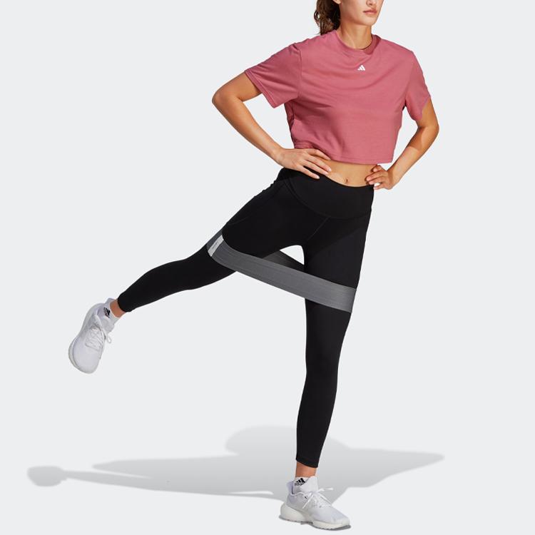 Adidas Studio Tee Быстросохнущая футболка для йоги и фитнеса с короткими рукавами Женские топы Rock-Layer-Pink IB8563