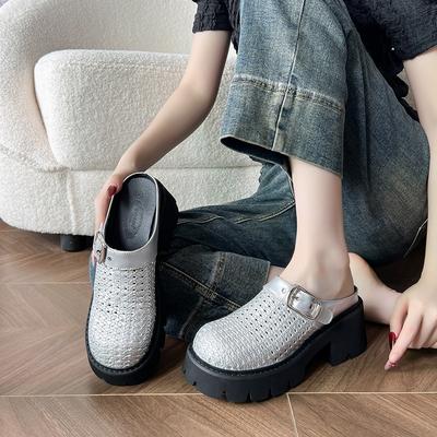 Летняя новая плетеная сумка-тоут на подошве-маффине, шлепанцы, повседневные удобные легкие дышащие женские туфли большого размера 44