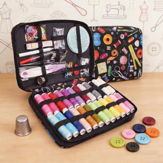 114 шт./набор Портативный швейный набор с чехлом Разноцветные нитки Иголка Ножницы портновские Рулетка Профессиональный Начинающий Дом Путешествия Аварийное шитье