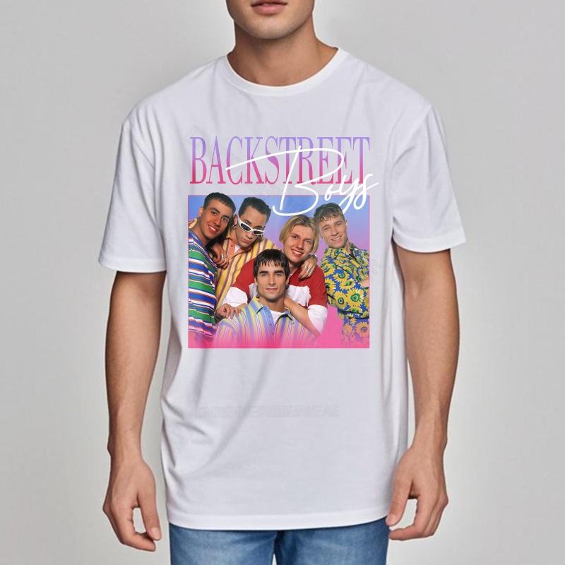 Summer top Vintage Round Neck Tee Backstreet Boys Colorful Group Photo Adult Soft Cotton Teeshirt Hiphop Crew Neck Tshirt