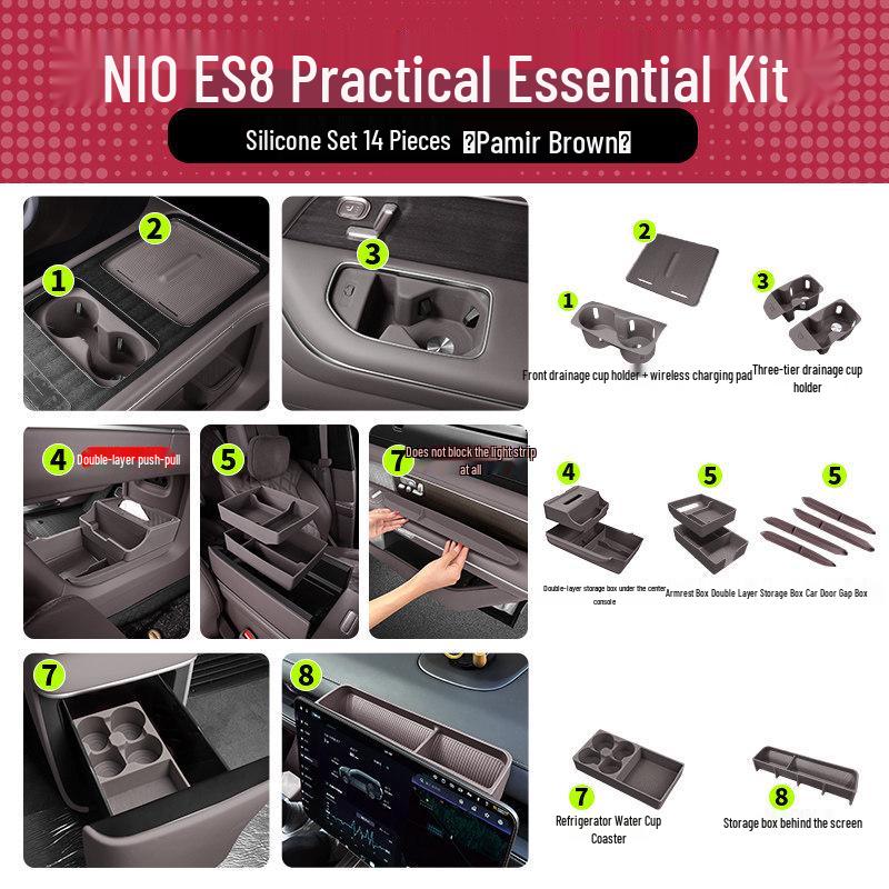 Nio ES8 Console Silicone Pad & Storage Box Set - Fits 26 Model Accessories for Interior Decoration.