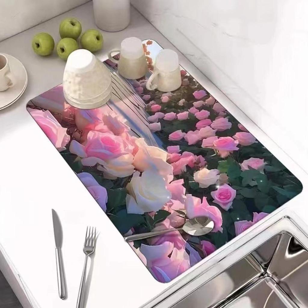 Пион Цветок 3D Впитывающий Нескользящий Коврик для Кухонной Столешницы KTY