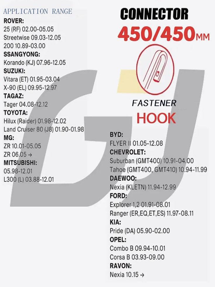 Бескаркасные дворники 18"+18" с креплением J-Hook, тихие 11-слойные резиновые лезвия для бюджетных автомобилей Daewoo Ravon Tagaz Lifan