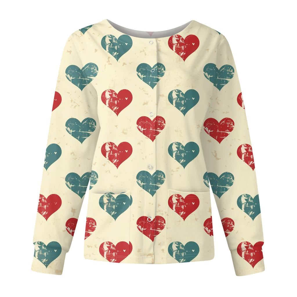 Женская повседневная модная куртка с длинным рукавом, воротником-стойкой, на одной пуговице, с принтом ко Дню святого Валентина, рабочая куртка, топы