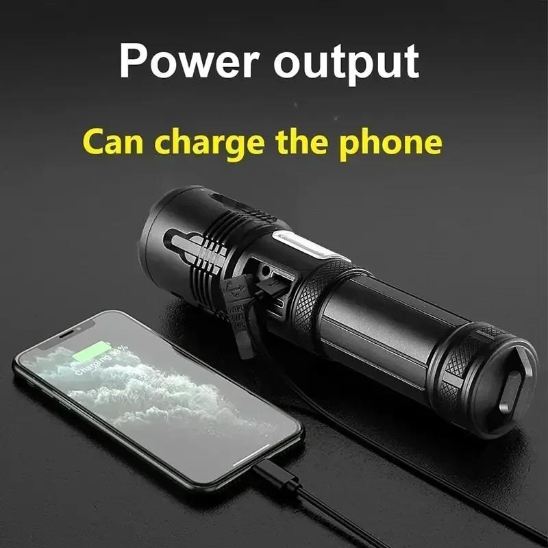 Высокояркий XHP70 Мощный светодиодный фонарик Power Bank Фонарь с ручкой USB-перезаряжаемый Кемпинговый Тактический фонарик с COB-лампой