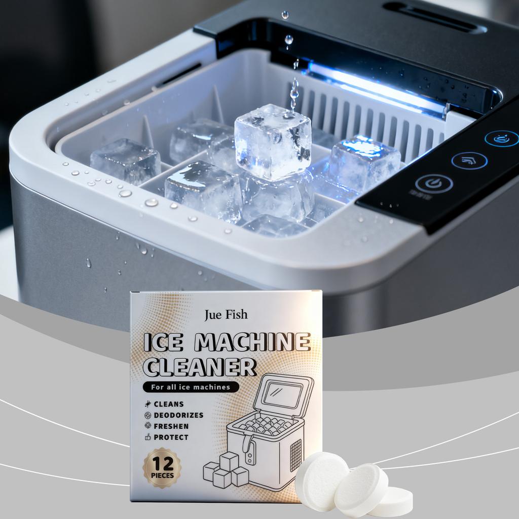 JUE FISH Ice Maker Descaler Cleaner Tablets - Gentle Household Limescale Remover, Deodorizer, and Stain Cleaner, 12 Count