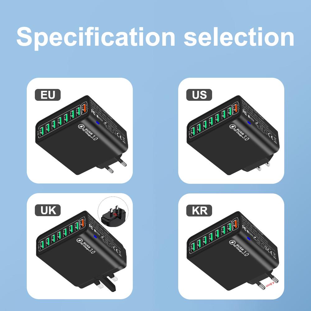 8 в 1 65 Вт USB EU/US/UK/KR Plug зарядное устройство быстрая зарядка телефона зарядное устройство сетевой адаптер для iPhone Samsung Xiaomi Multi Port