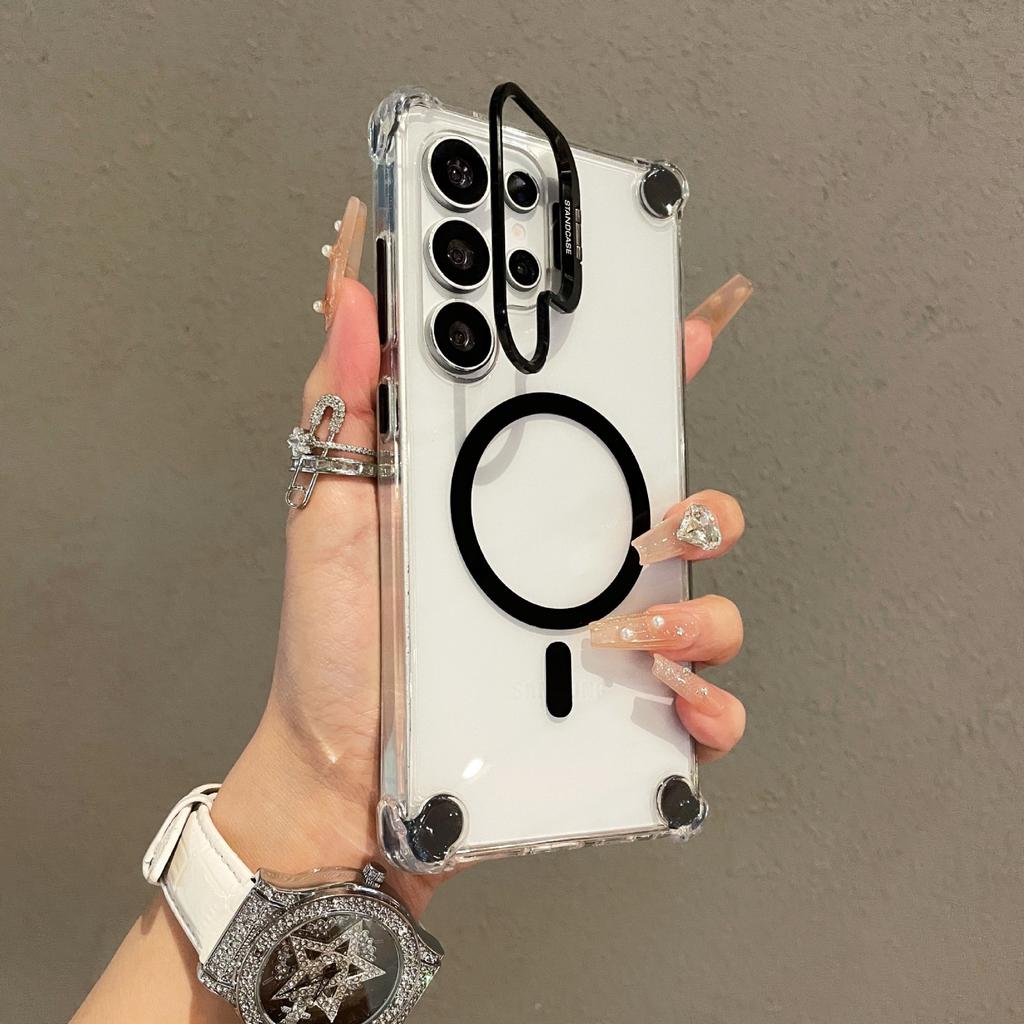 Магнитный чехол для телефона Samsung S25 Ultra Подходит для S24 Металлический кронштейн для объектива A17 Подушка безопасности на четырех углах Защита от падения A56