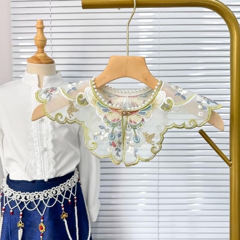 Китайский вышитый ложный воротник с жемчугом и цветочным узором для девочки, декоративный элемент для китайского древнего / выпускного костюма