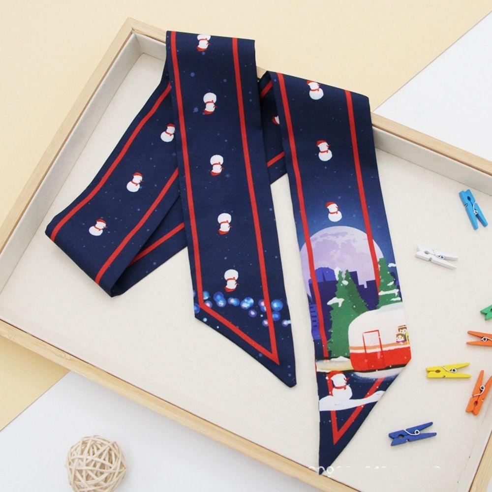 Стиль Шарфы Галстук-бабочка Красный Рождественский Повязка для волос Лента для волос Длинный шелковый шарф Женский Шарф с принтом