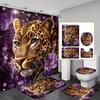 Набор из 4 предметов Современная простая шторка для душа с леопардовым и цветочным узором Занавески для ванной, Декоративные шторки для душа для ванной, Пол