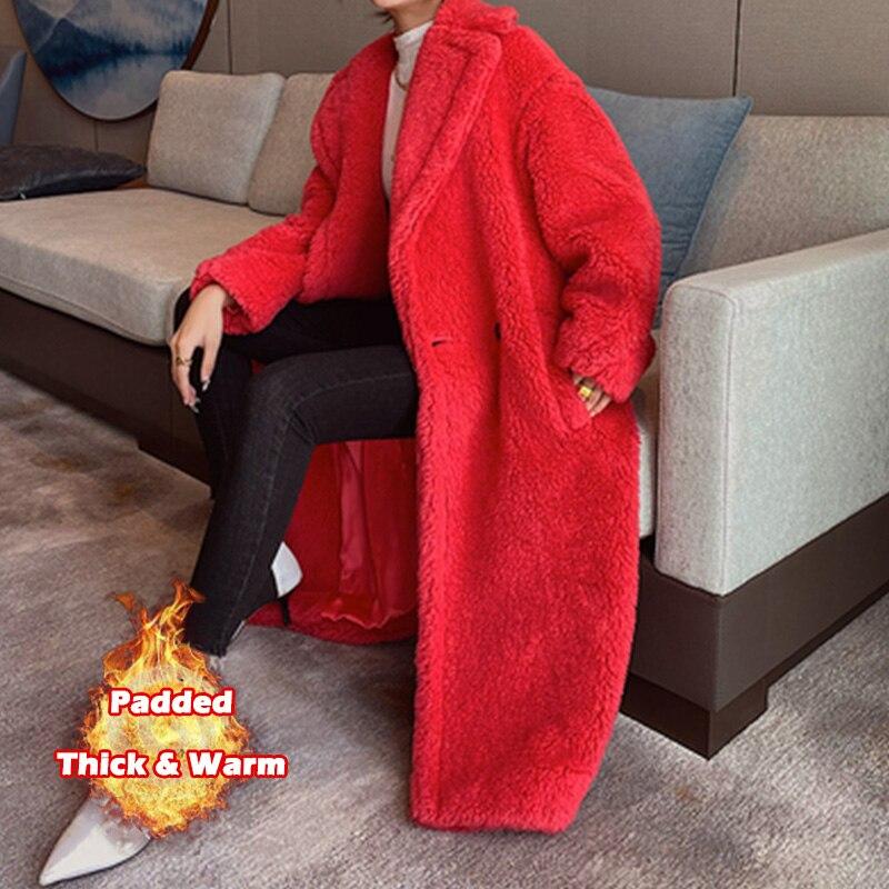 Длинная куртка с плюшевым мишкой, женское зимнее толстое теплое массивное пальто большого размера, массивная верхняя одежда, женские пальто из искусственного меха овчины