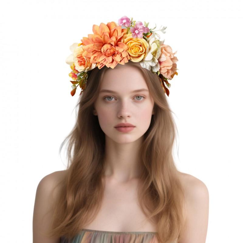 Simulated Fabric Chrysanthemum Headband Bridal Wedding Rose Hair Hoop Light Luxury Double Row Flower Headpiece Women
