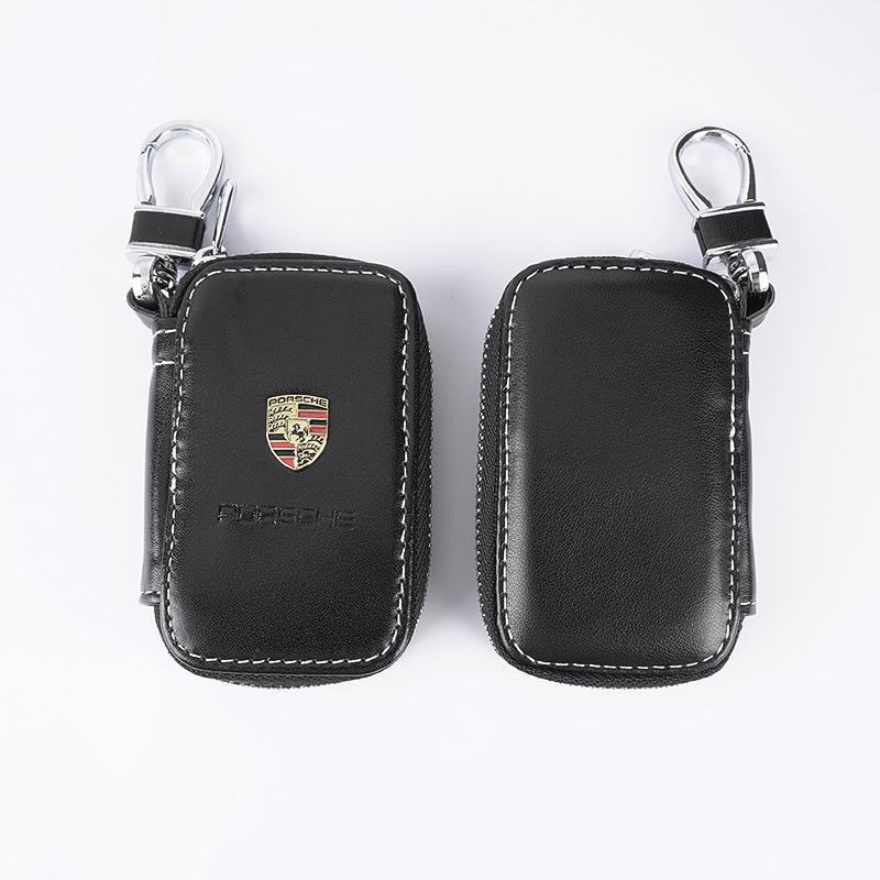 BMGB9 3D Metal+Leather Car Wallet Key Bag Multi Function Key Case For Porsche Cayenne Panamera Macan Boxster Cayman 718 911 Sticker