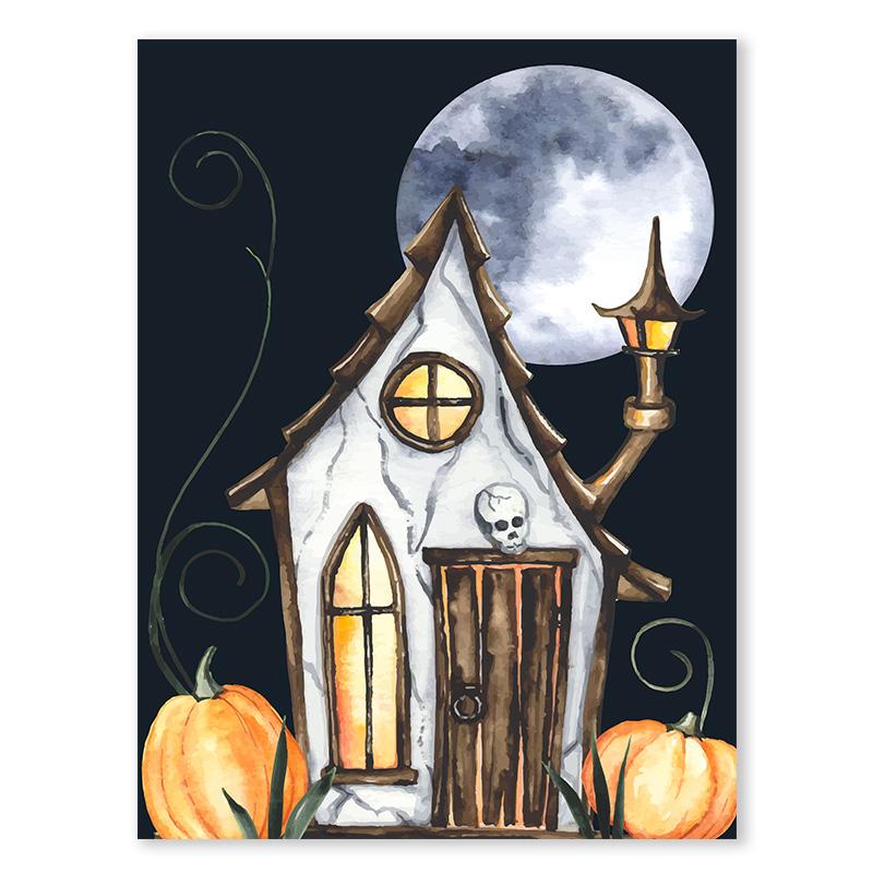 Black Skull Creative Wall Art Moon Kitten Scandinavian Poster Halloween Canvas Painting Wall Living Room Home Decoration