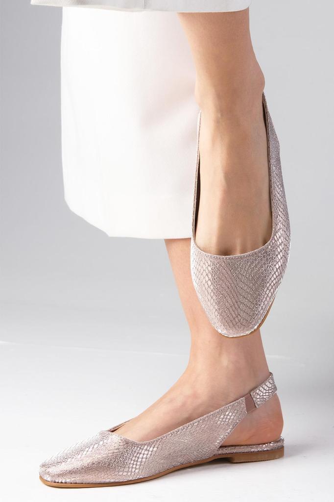 Женские туфли на плоской подошве, балетки Ally Powder Color со змеиным узором, тупым носком и открытой спиной