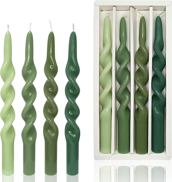 White Spiral Candlesticks Unscented -Set of 4 Twisted Candle Tapers for Holiday Wedding Party Home Dinner Decoration Party