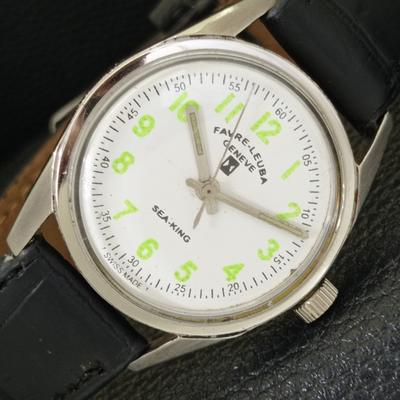 ШВЕЙЦАРСКИЕ ВИНТАЖНЫЕ МУЖСКИЕ ЧАСЫ С РУЧНЫМ ЗАВОДОМ FAVRE LEUBA 101 SEA KING БЕЛЫЕ a702005-5