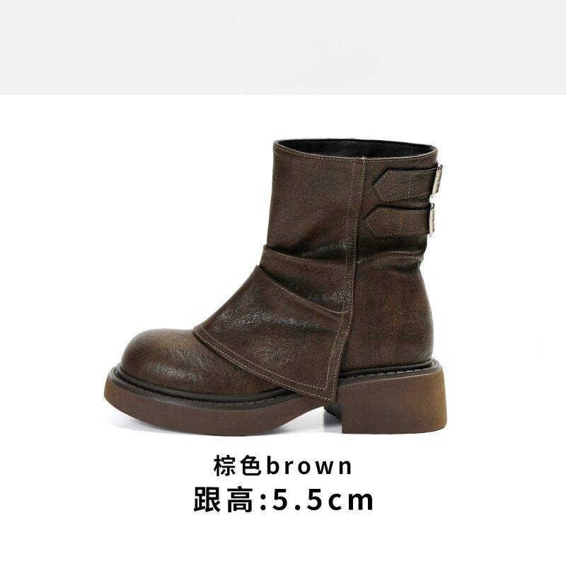 Ботинки Maillard Брюки Женские Короткие Ботинки 2025 Новая Осень Британский Стиль Коричневый Универсальный Вестерн Платформа Ботинки Мартин