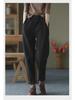2025 Women's Elastic Waist Cotton Twill Harem Pants - Western Casual Style, Solid Color with Fashion Buttons
