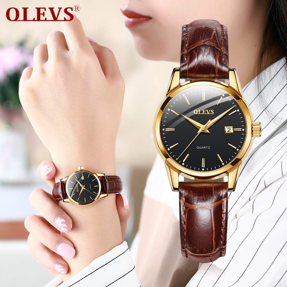 OLEVS Watch Leather Simple Easy to Suitable for High School Students and Women's - Stylish, Waterproof, Ultra-Thin, Strap, Analog, Small, Dial, Read,