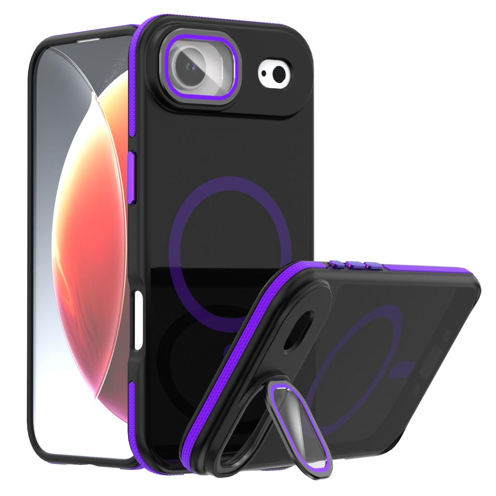 For iPhone Air Magnetic Case Skin-Touch TPU Acrylic Phone Back Cover with Lens Protector Kickstand
