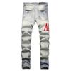 AM Мужские европейские ретро светлые рваные джинсы скинни стрейч 3835